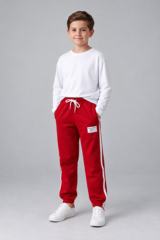 Boys' Side Striped Lace-Up Elastic Cuff Comfortable Fit Jogger Sweatpants