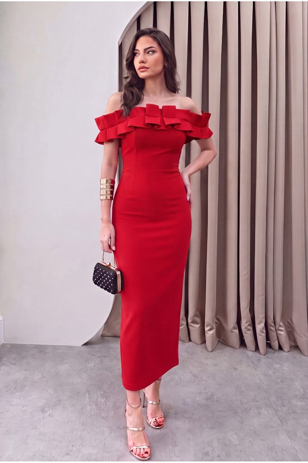 Madonna Collar Off Shoulder Detailed Evening Dress Graduation Dress