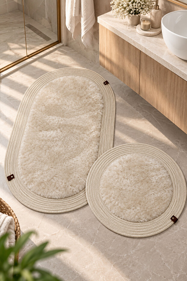 Nerissa 2-Piece Plush Bath Mat Set Round and Oval Mat Sets with Non-Slip Base, Soft Textured, Stylish and Decorative Bath Rug, Modern Design