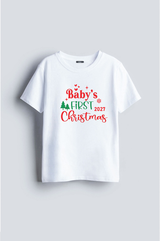First Father Mother Baby New Year Santa Claus Themed B Printed Mother Father Child Family T-Shirt Combination