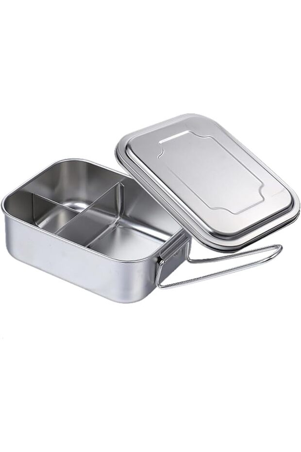 Portable Lunch Box Stainless Steel Bento Box Food Storage Container 3 Compartment with Handle for Of