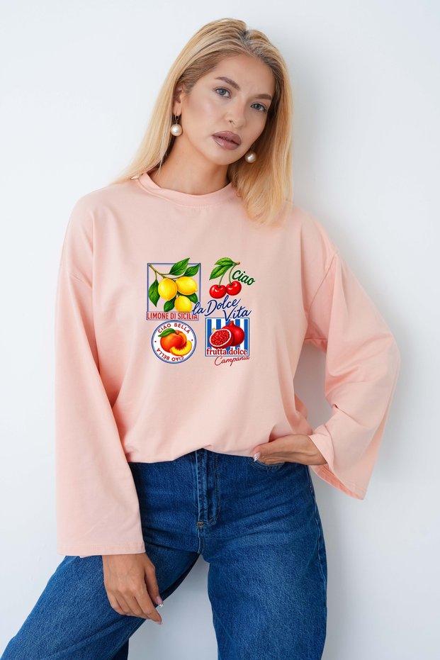 Fruit Printed Wide-Sleeved Body Suit Suitable for Hijab Wear