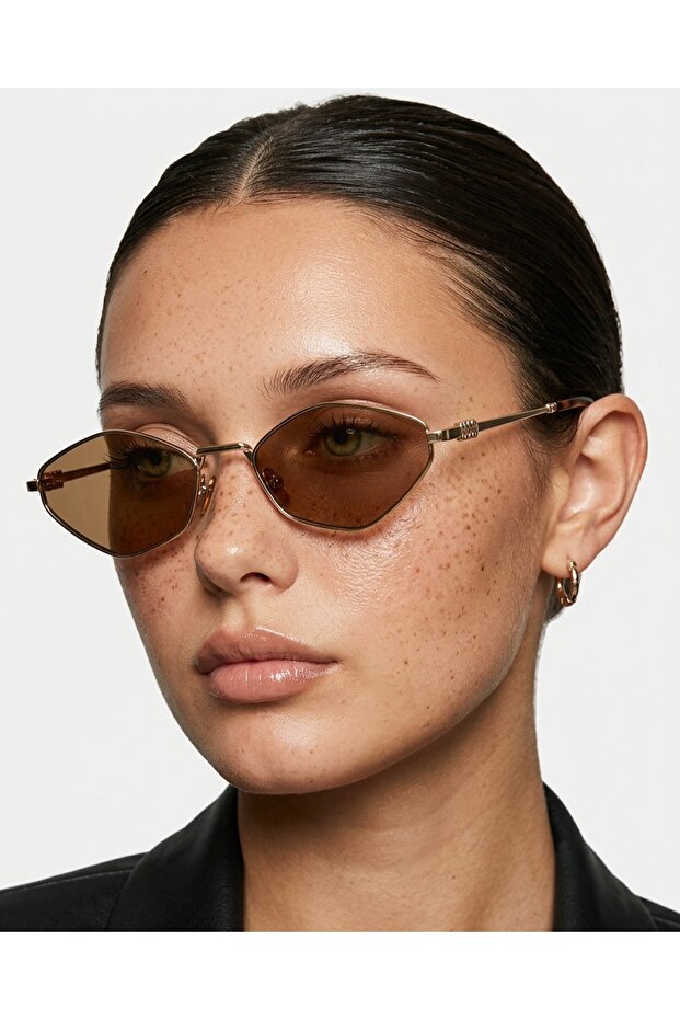 Pulse Gold Coffee Triangle Geometric Cut Metal Sunglasses Trend Design