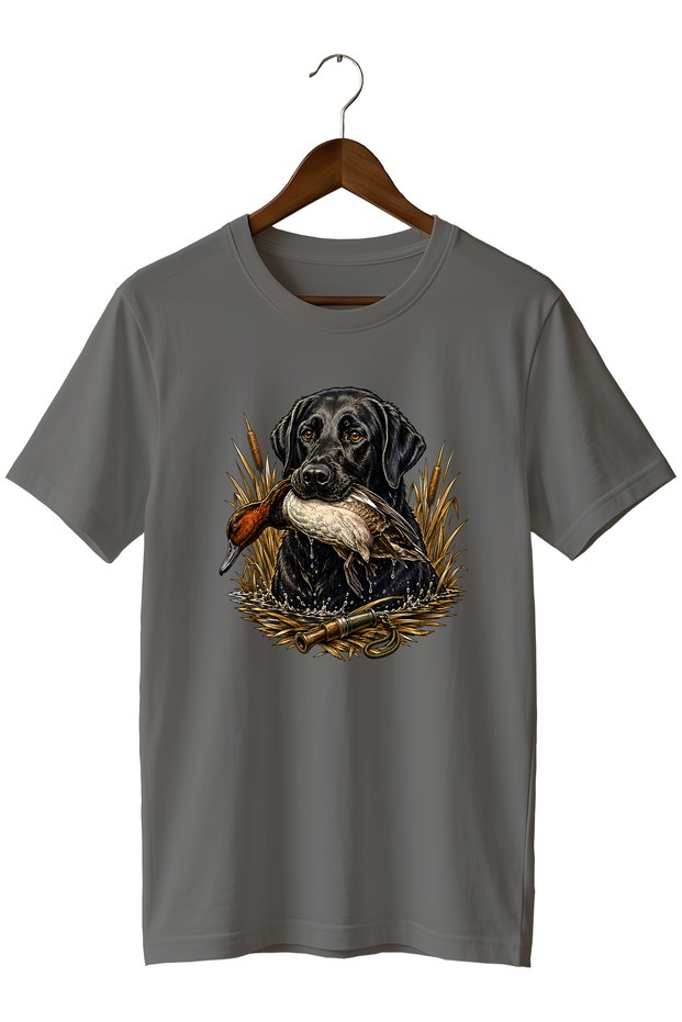 Men's Labrador Duck Hunting Printed T-Shirt – Hunting Dog and Outdoor Themed Short Sleeve Crew Neck