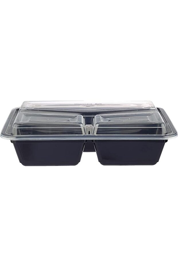 3 compartment black base bento meal prep container with lid 5 pieces ' 5 units