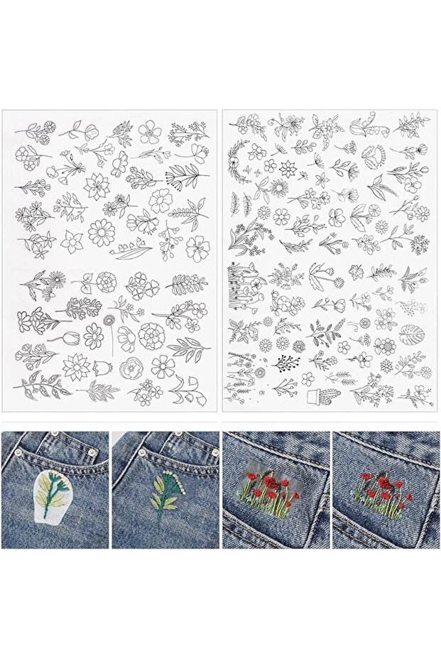 2 Pack Flower Water Soluble Embroidery Patterns,Stick and Stitch Stabilizer Paper for Hand Sewing Beginners,50 Patterns