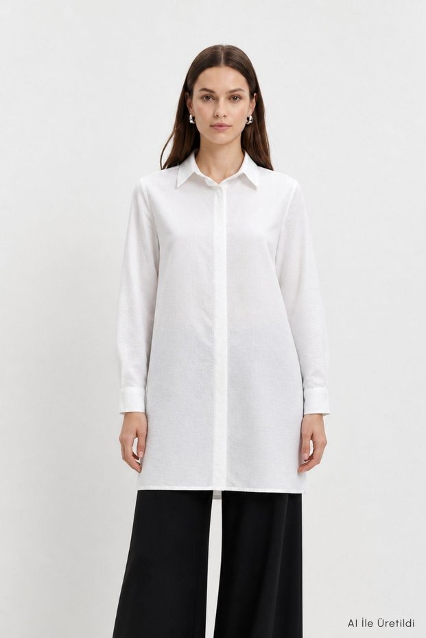 Hidden Button Tunic 8698 White