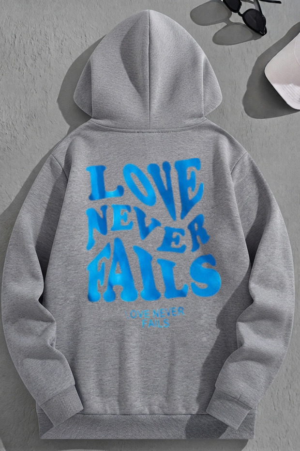 Unisex 3 Thread Cotton Gray Loveneverfails Print Loose Fit Sweatshirt Hoodie
