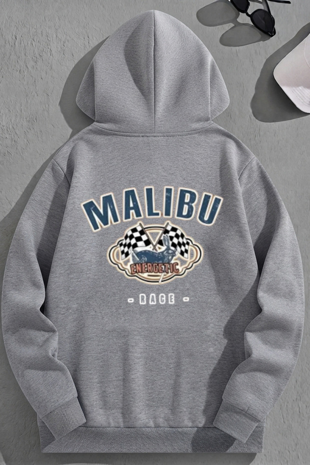 Unisex 3 Thread Cotton Gray Malibu Print Loose Fit Sweatshirt Hoodie