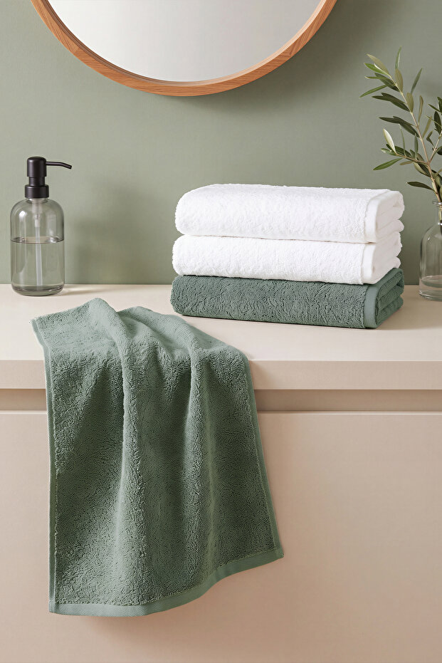 White & Khaki Natural Color 4-Piece 100% Cotton Towel Set 50X90