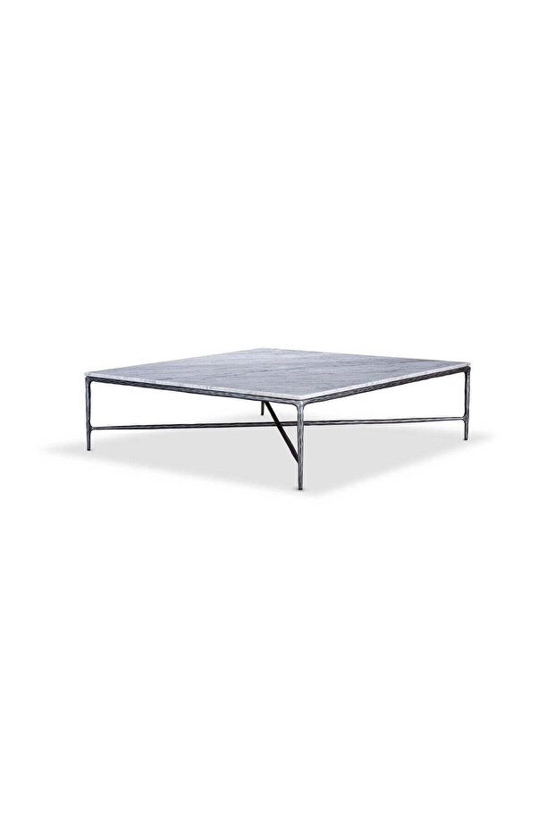 Square Silver Coffee Table with Marble Top