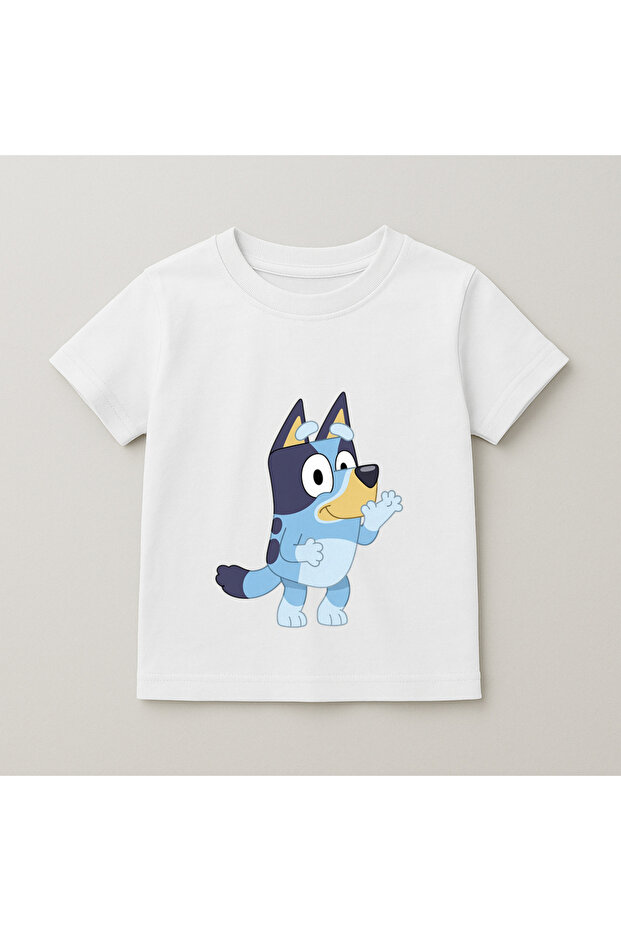 Bluey Waving Hand Printed Children's T-Shirt 100% Cotton White