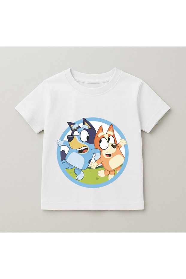 Bluey and Bingo Round Printed Kids T-Shirt 100% Cotton White