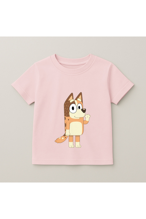 Bluey Bingo Hand Waving Printed Kids T-Shirt 100% Cotton Pink