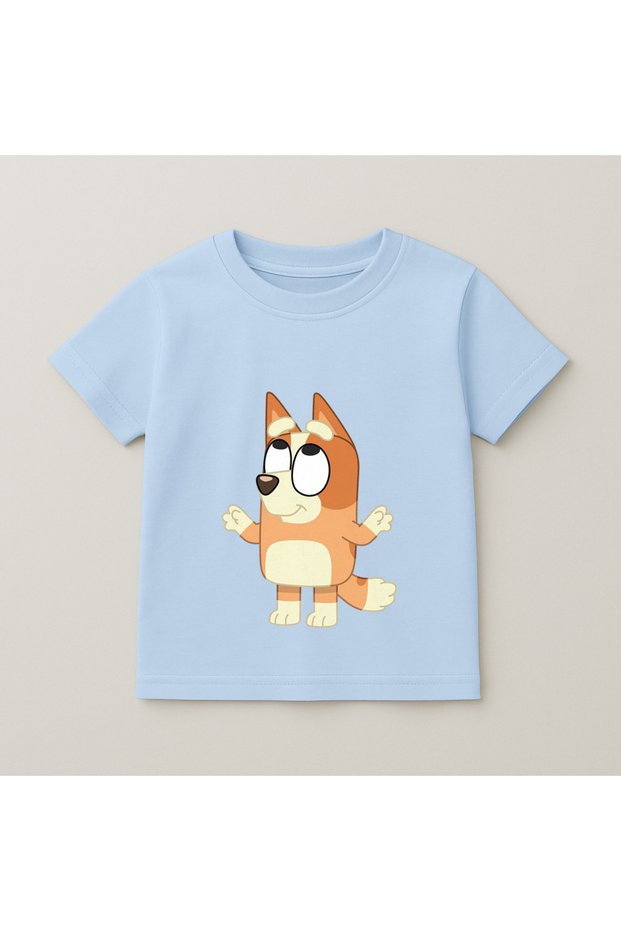 Bluey Bingo Hand-Waving Printed Kids' T-Shirt 100% Cotton Baby Blue