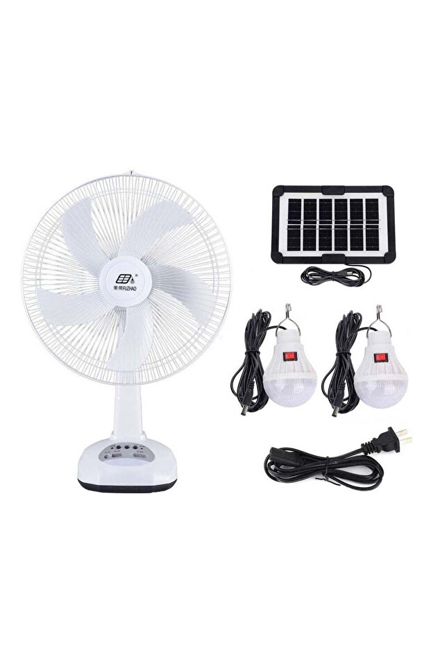 16-Inch Solar Table Fan with LED Light & USB Output – Portable Rechargeable Dual-Speed Fan for Home, Room, Outdoor – 9V Solar Panel, 6V4AH Battery, 3-6H Runtime, AC220V Compatible