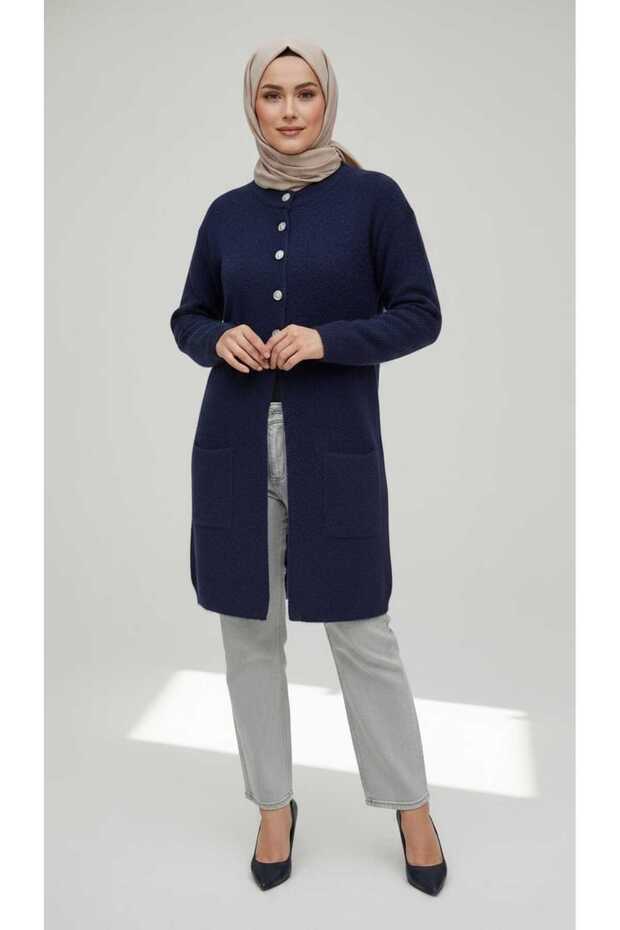Women's Angora Cardigan with Buttoned Pockets for Middle-Aged and Older Women