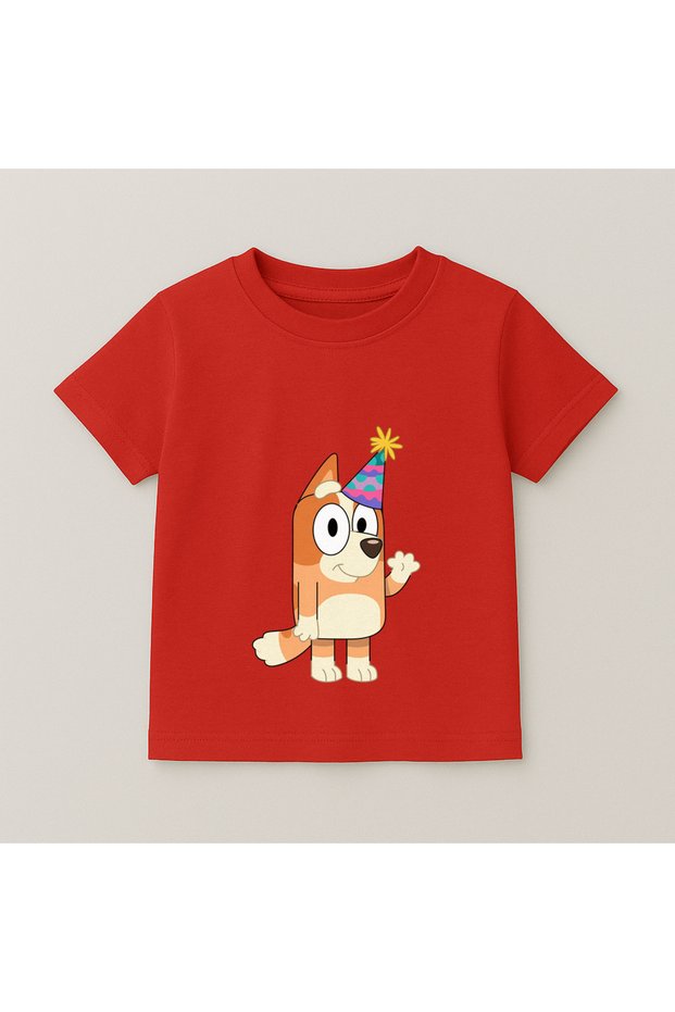 Bluey Bingo Party Printed Kids T-Shirt 100% Cotton Red