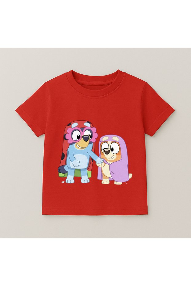 Bluey Costume Printed Children's T-Shirt 100% Cotton Red
