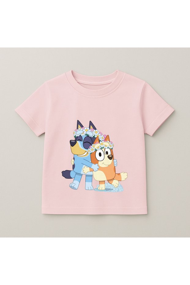 Bluey and Bingo Celebration Printed Kids' T-Shirt 100% Cotton Pink