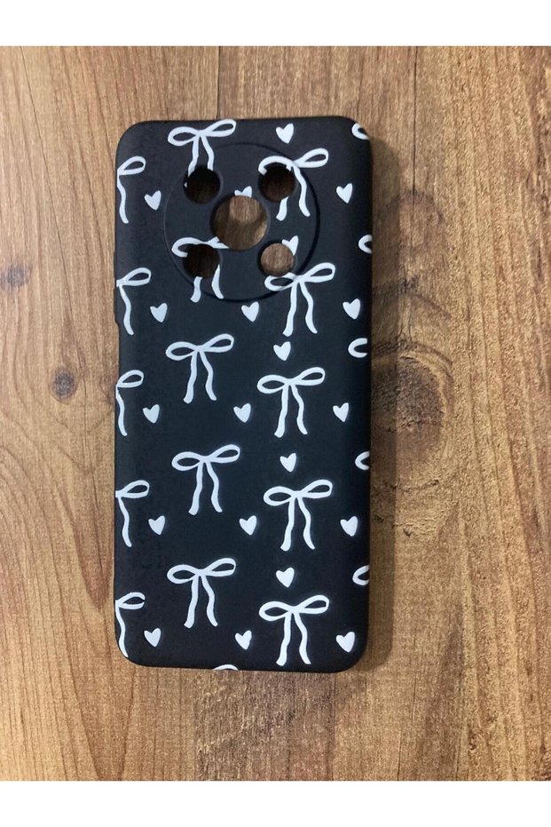 Huawei Nova Y90 Ribbon Bow Printed Inside Velvet/Suede Premium Silicone Phone Case (Black)