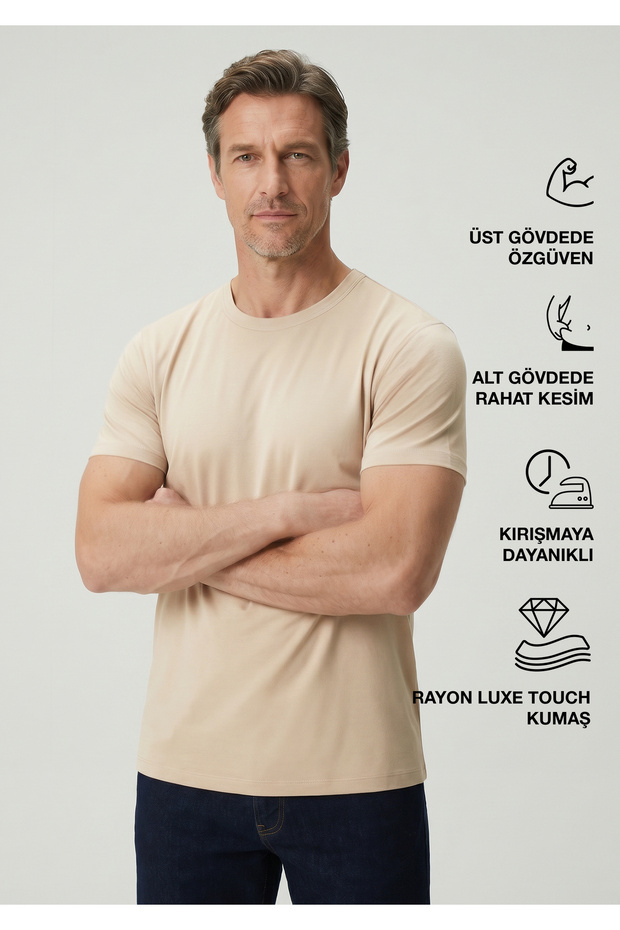 Cappadocia | Brushed Rayon Fluid - Ribbed Collar - Qsimple Muscle Fit Hide Belly Tshirt - Han Rock