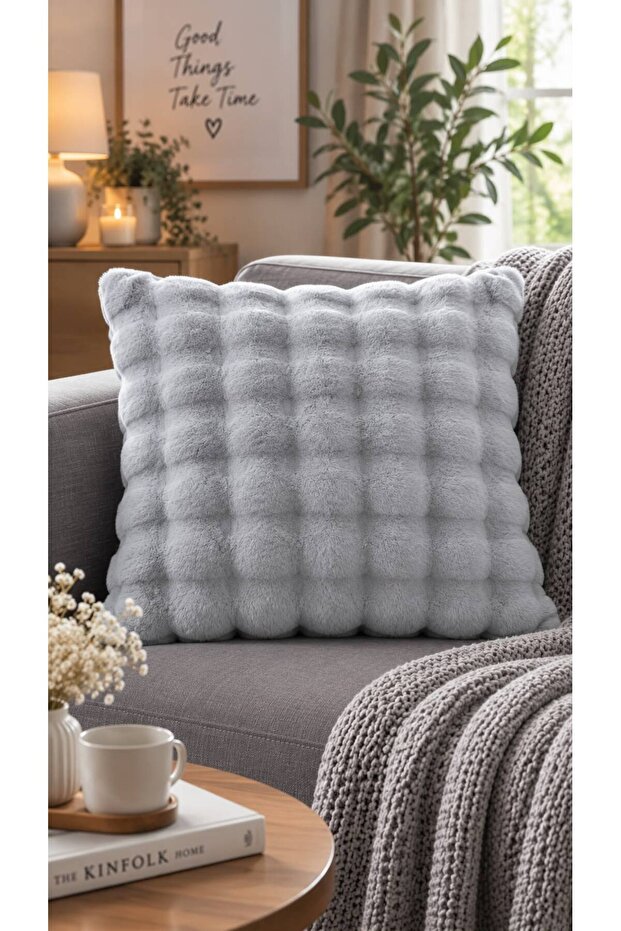 Rabbit Feather Throw Pillow Cover | 45 X 45 cm