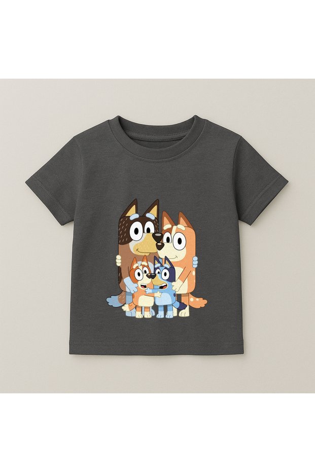 Bluey Family Portrait Printed Children's T-Shirt 100% Cotton Smoked