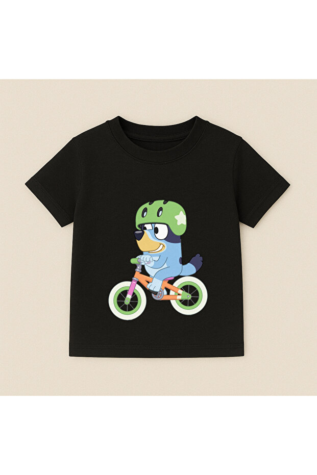 Bluey Bicycle Printed Kids T-Shirt 100% Cotton Black