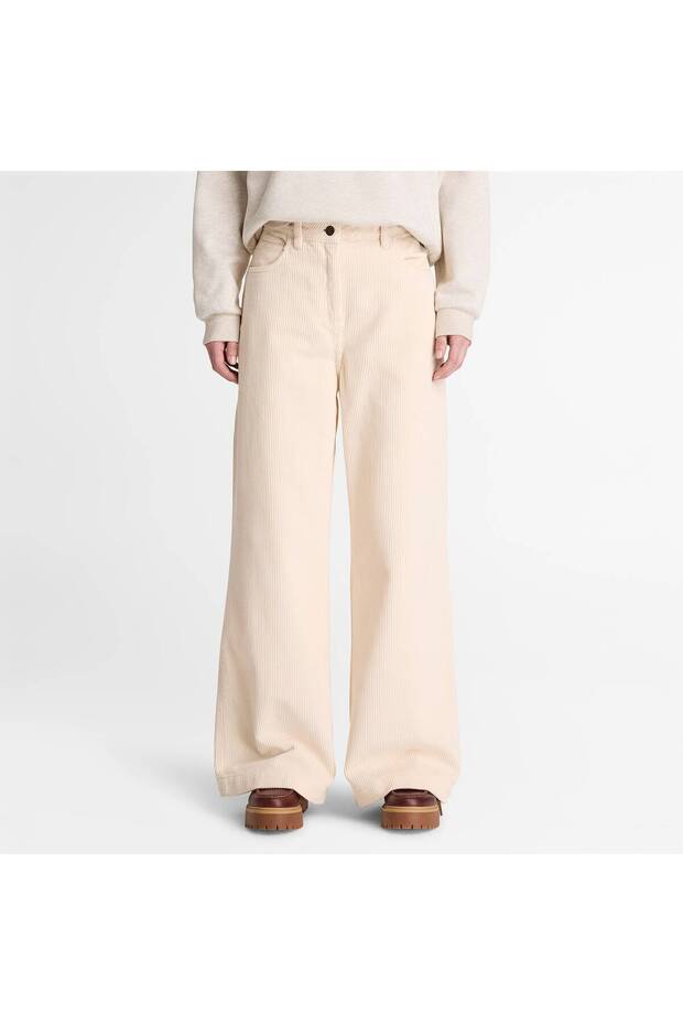 Corduroy Wide-Leg Pants Women's White Trousers