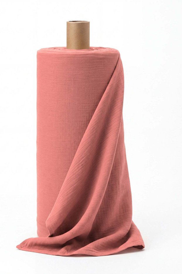 Muslin Fabric 2 Layers Crinkle Wrinkled 240 cm Terracota