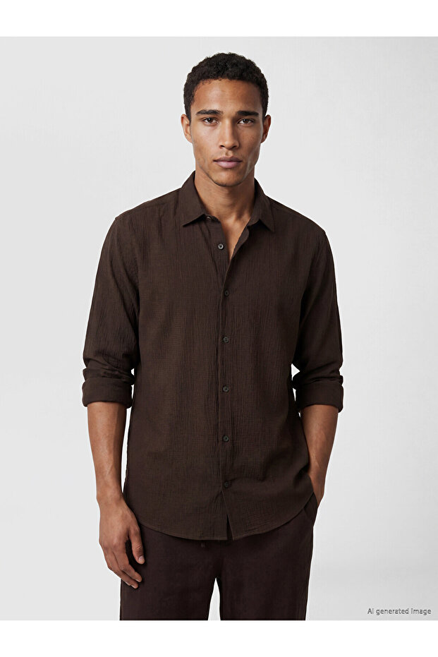 Lcw Vision Brown Regular Fit Krinkle Men's Shirt