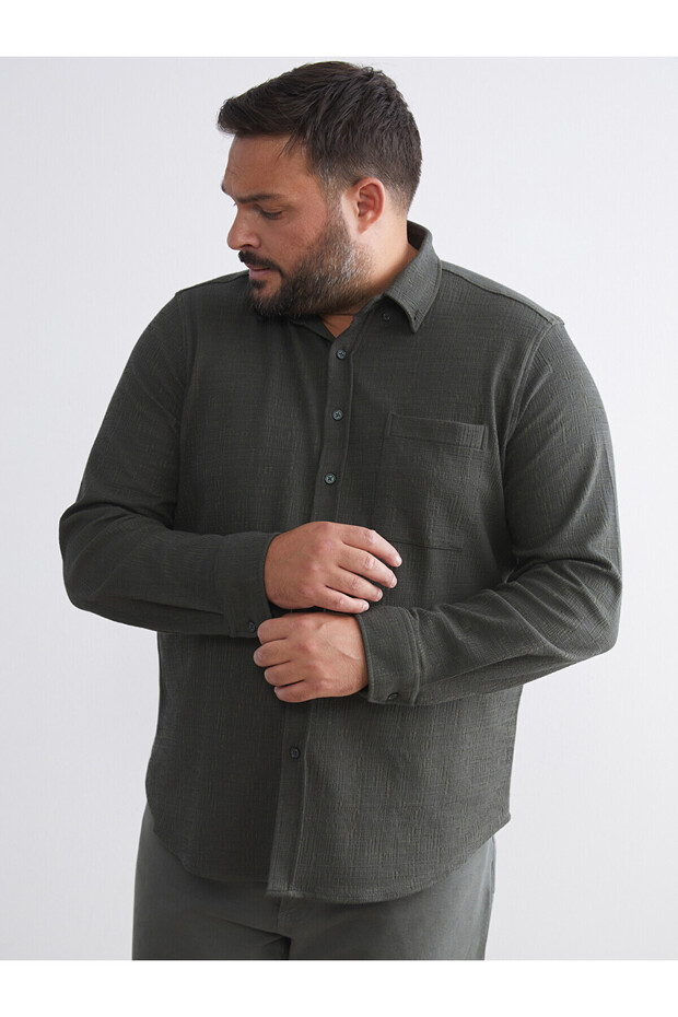 Vizyon New Season Large Size Textured Men's Shirt