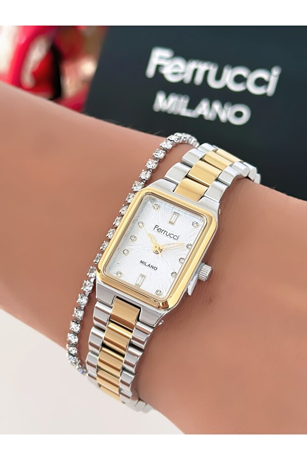 Steel Strap Rectangular Case 2 Year Warranty 3 Atm Waterproof Women's Wristwatch + Bracelet Gift