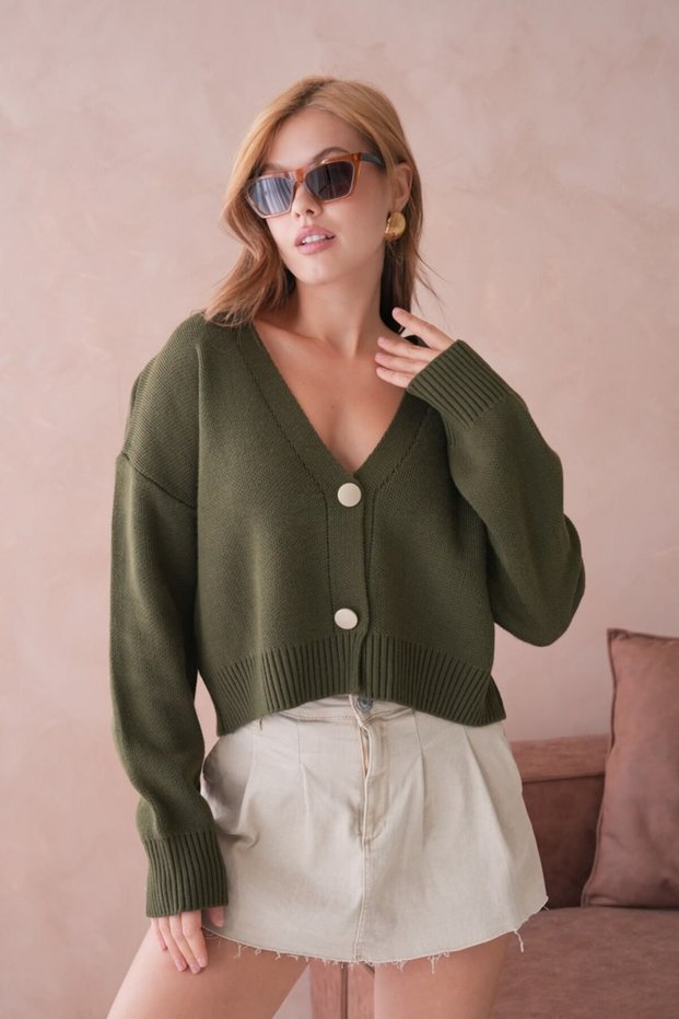 Oversize Metal Button Detailed Knitwear Cardigan Aw25Hi0044