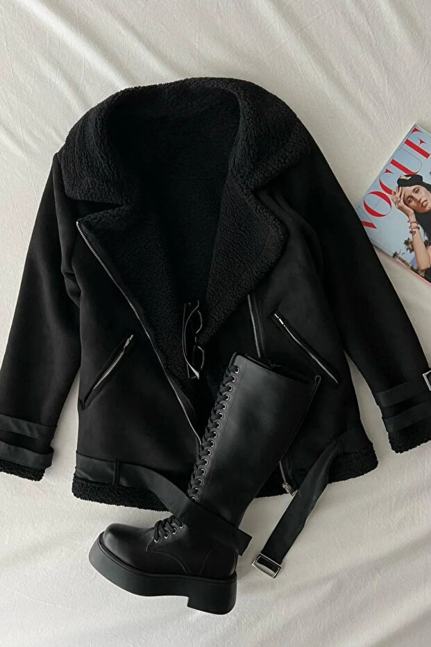 Vintage Coat with Fur Inside and Suede Belt Detail on the Outside