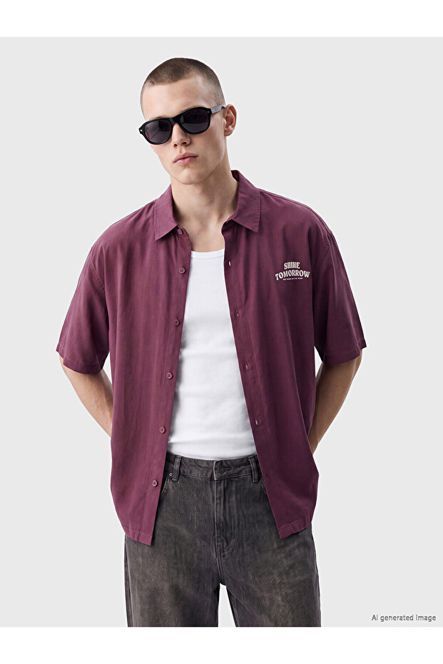 Xside Pink Relax Fit Printed Gabardine Men's Shirt