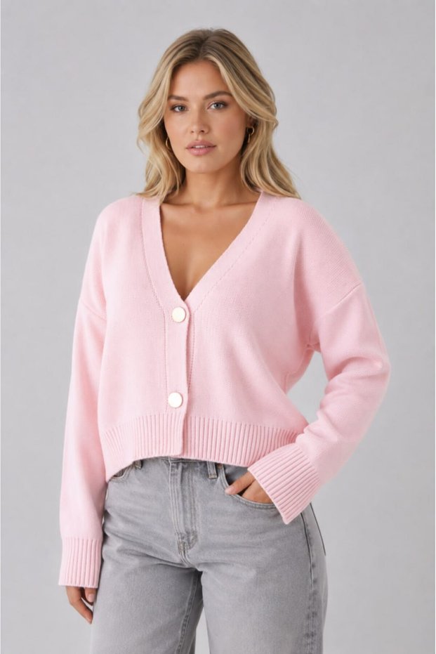 Oversize Metal Button Detailed Knitwear Cardigan Aw25Hi0044