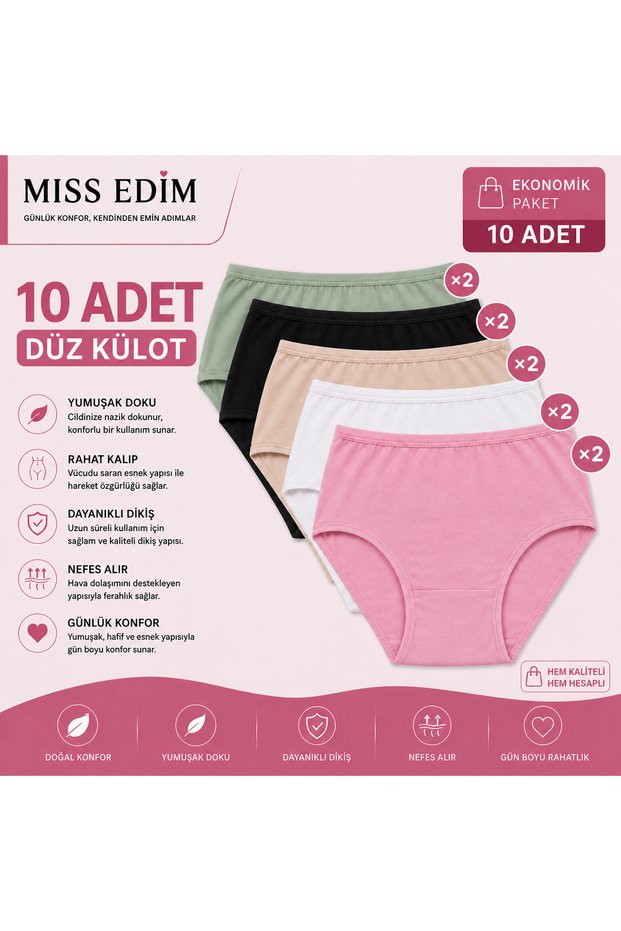 Flat Panties 10-Piece Mixed Color Pack