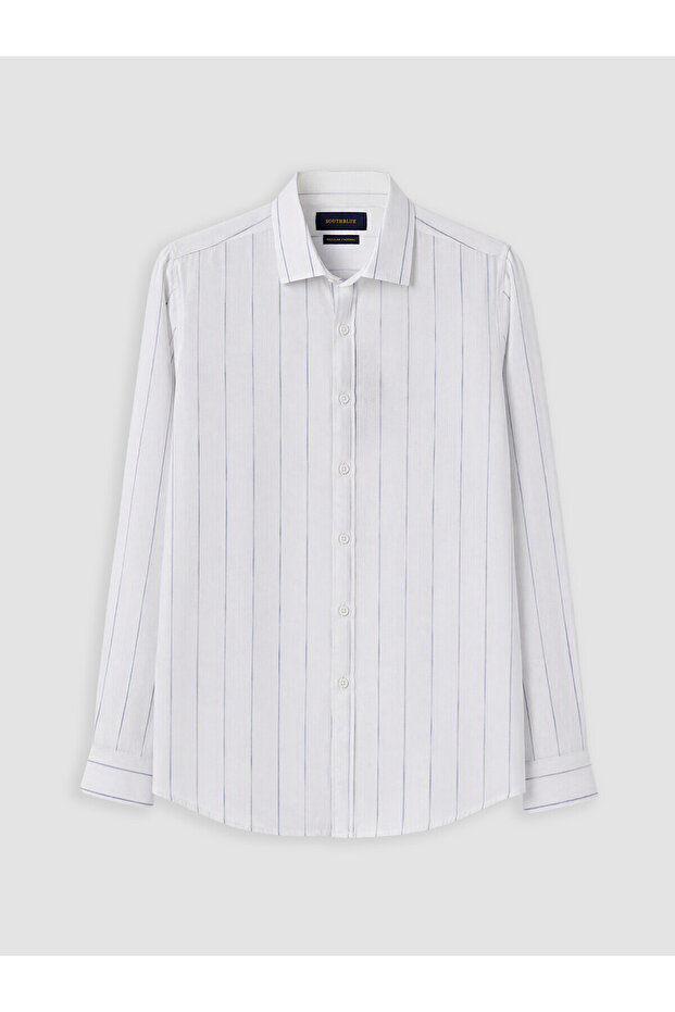 Southblue White Regular Fit Striped 100% Linen Men's Shirt