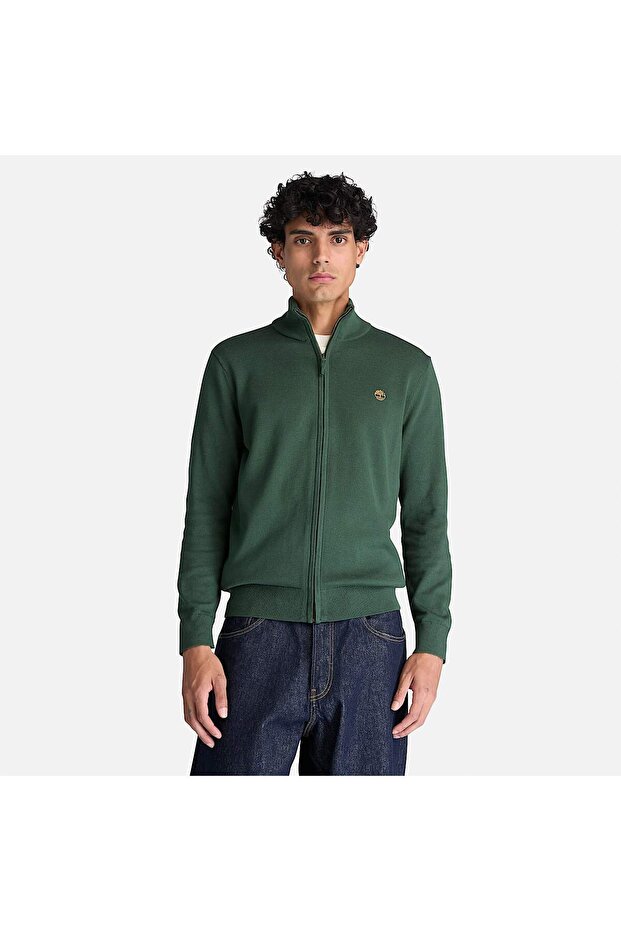 Williams River Cotton Full Zip Sweater Men's Green Sweatshirt