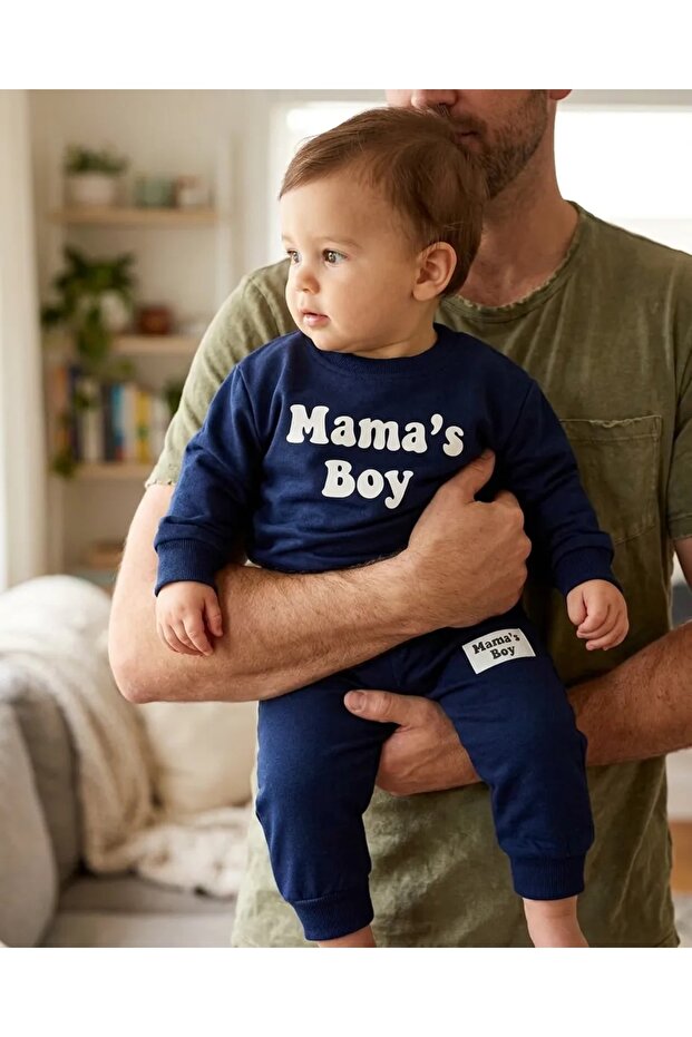 Baby boy's mama's boy tracksuit set - seasonal sweatshirt and pants set