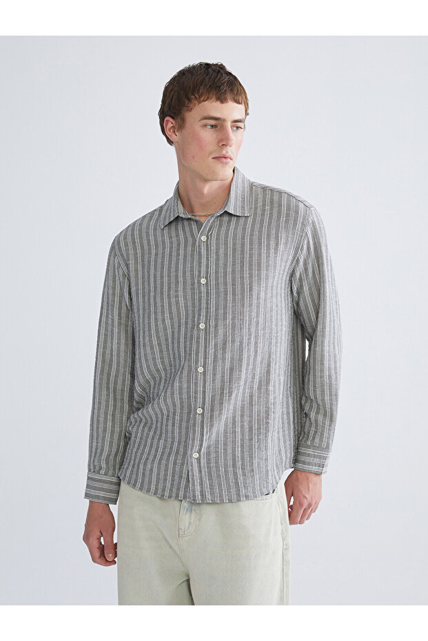 Khaki Regular Fit Striped Men's Shirt