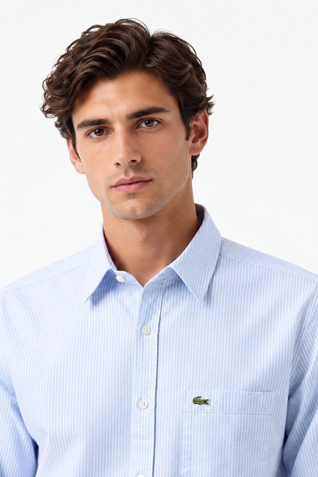 Men's Regular Fit Shirt Organic Cotton Striped Men's Shirt Light Blue