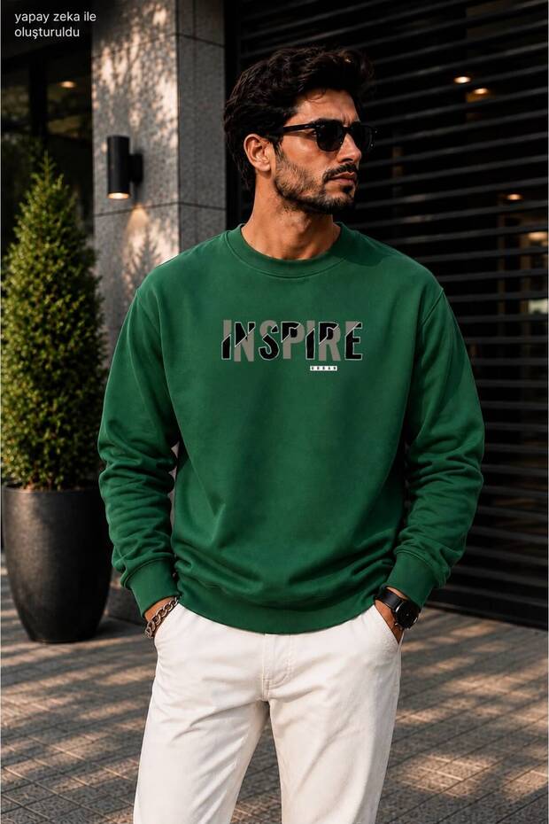 Men's Inspire Urban Printed and Texted Crew Neck Casual Regular Fit Sweatshirt