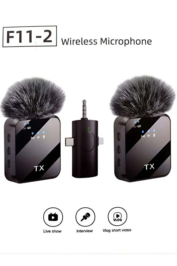 High-Quality Wireless Microphone F11-2 – 3-in-1 Noise Cancelling Microphone for YouTube