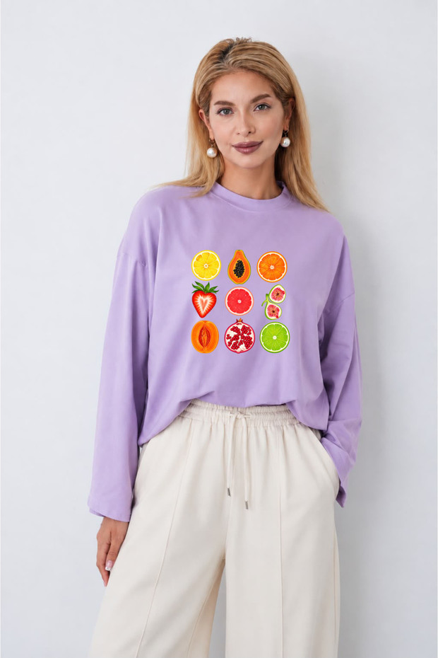 Tropical Fruit Patterned Wide-Sleeved Bodysuit Suitable for Women's Hijab Clothing