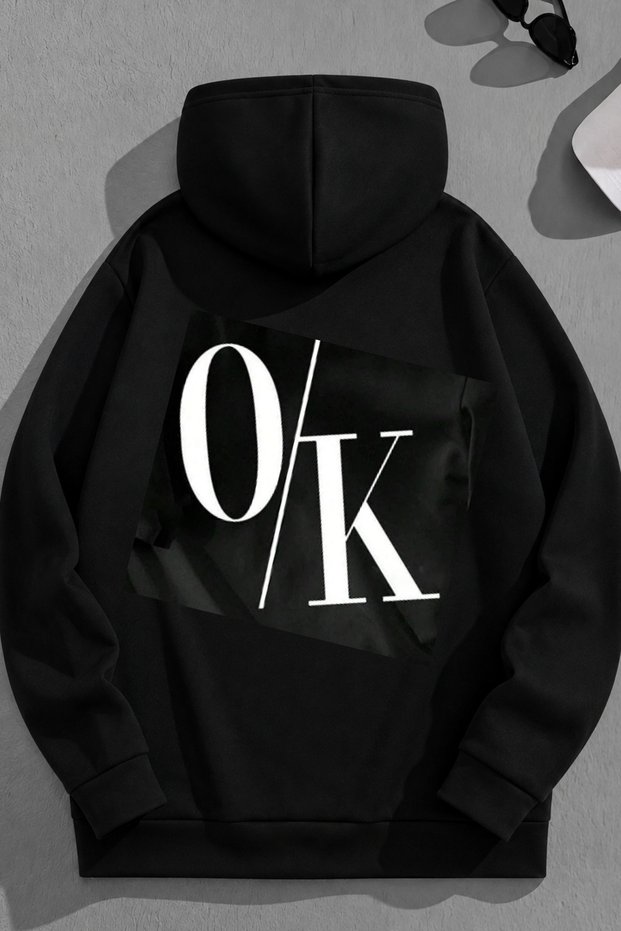 Unisex 3 Thread Cotton Black O/K Print Loose Fit Sweatshirt Hoodie