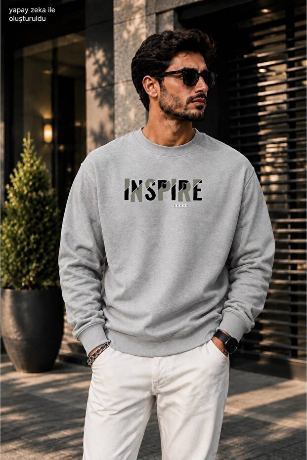 Men's Inspire Urban Printed and Texted Crew Neck Casual Regular Fit Sweatshirt