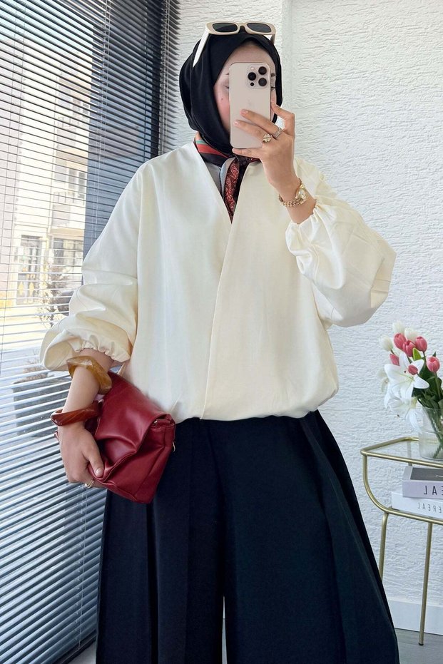 Premium Double-Breasted Collar Bomber Trench Coat - Ecru
